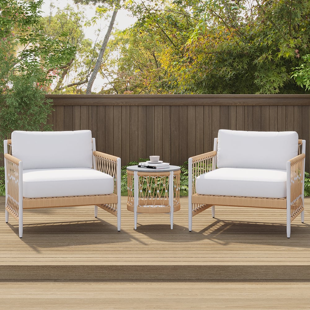 Questions and Answers for Ropipe 470mm Round Outdoor Side Table with Storage Patio Weave Rope End Table in Khaki