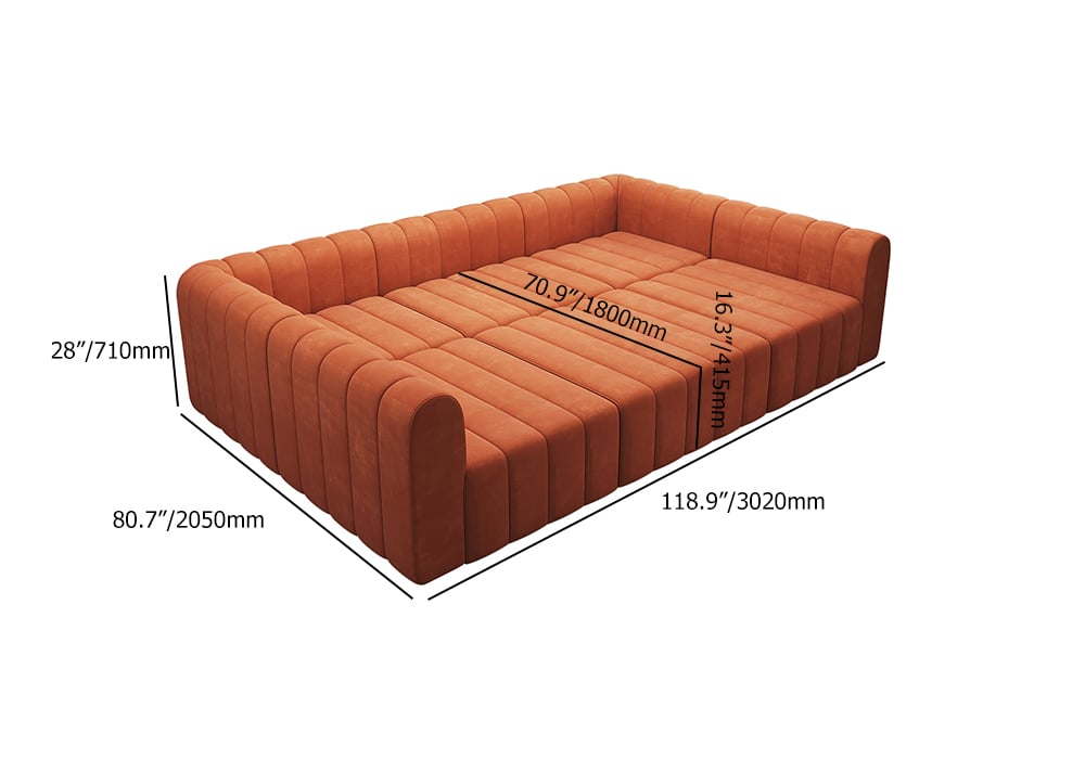 Orange Velvet Modular Sectional Sofa - 6 Seater