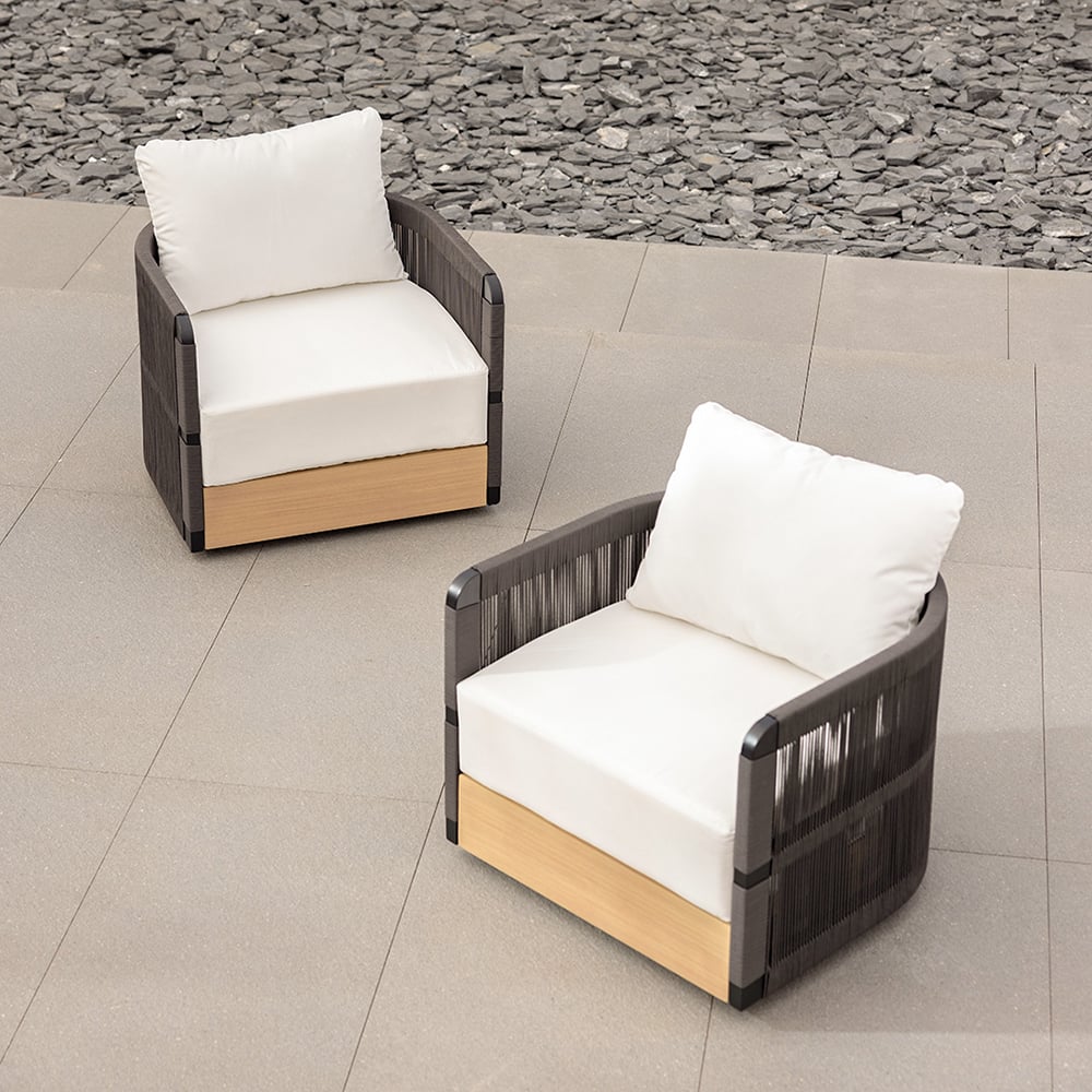 Domande e risposte per Divano girevole da esterno in corda intrecciata nera Poltrona da patio costiera ruotabile a 360 gradi