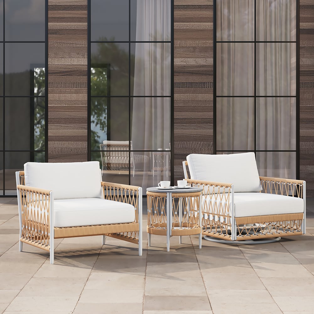 Customer Reviews for 3 Pieces Aluminum & Weave Rope Outdoor Swivel Sofa Set with Side Table in Khaki for 2