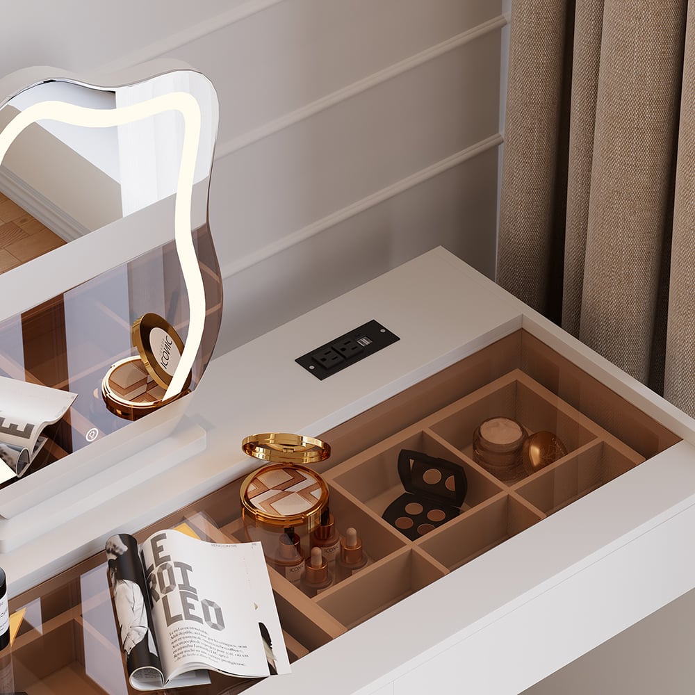 Questions and Answers for Smart LED Nightstand Wireless Charging Nightstand & Makeup Vanity Set Lighted Mirror