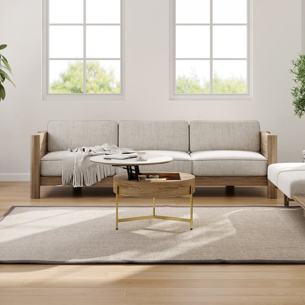 Questions and Answers for Round Lift-Top Coffee Table with Storage White & Natural without Stools