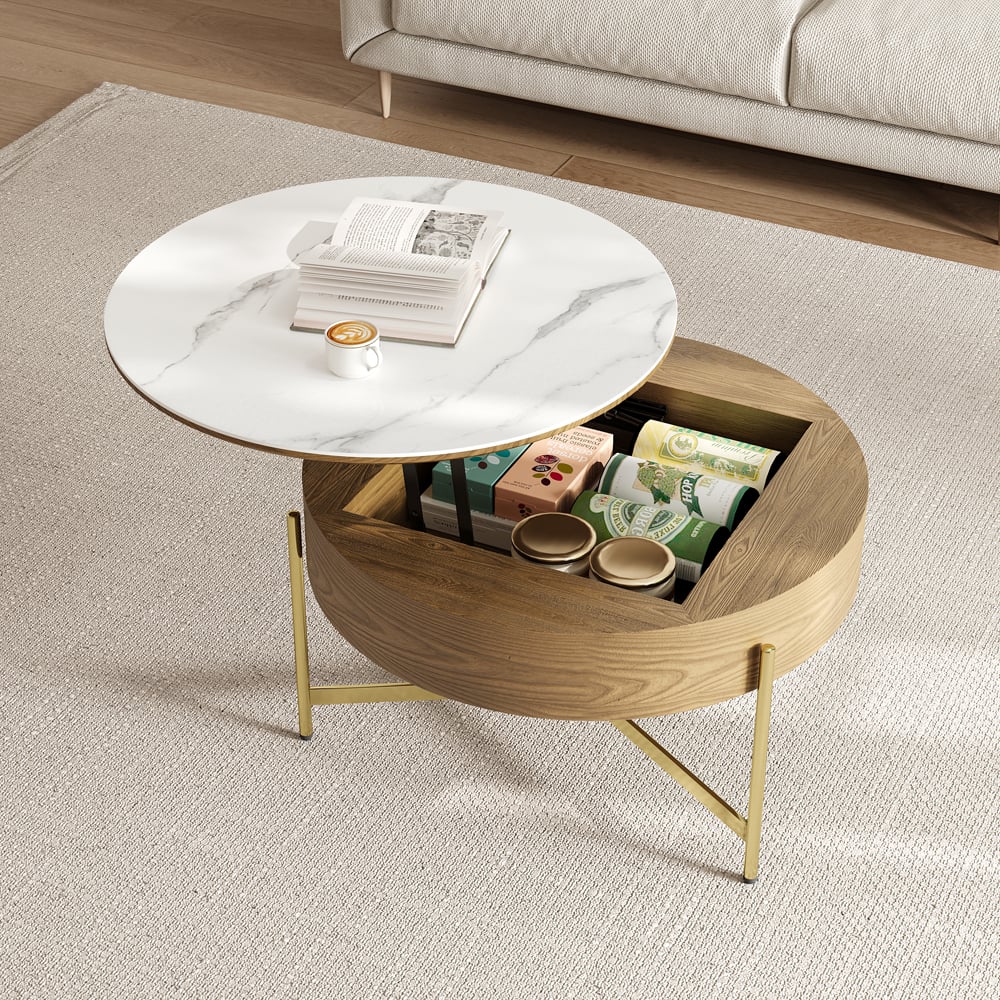 Questions and Answers for Round Lift-Top White & Walnut Coffee Table with Storage White & Walnut