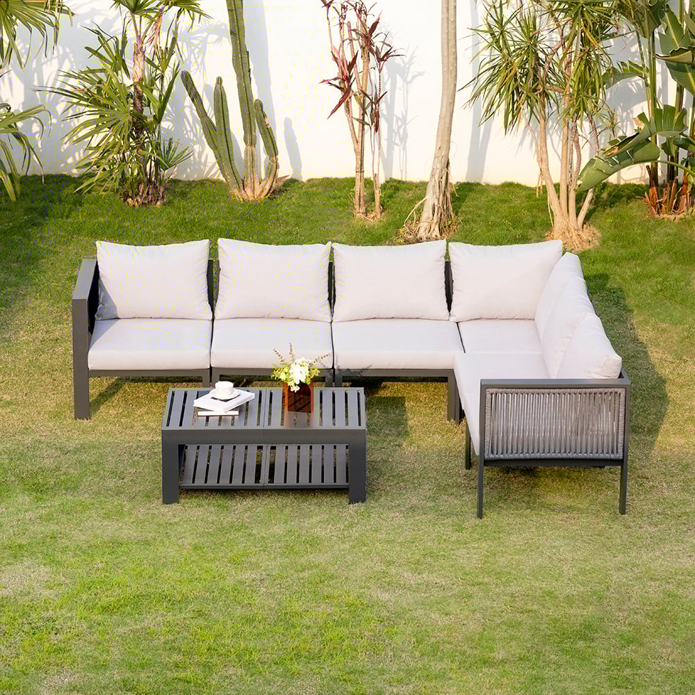 Hodnocení zákazníků pro položku 6místná výsuvná zahradní rohová sedací souprava odolná proti povětrnostním vlivům z hliníku a terasa