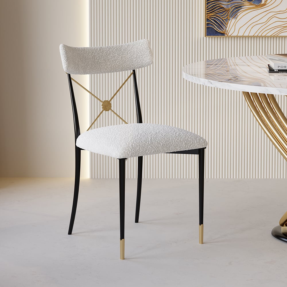 Avis Clients sur Chaise de salle à manger White Boucle Chaise latérale incurvée rembourrée à dossier croisé