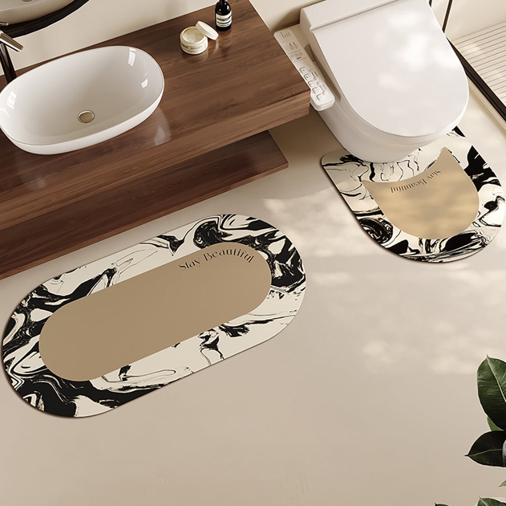 Questions and Answers for 3PCS Modern Black & White Diatom Mud Non-slip Bathroom Mat Abstract Bath Rug Set