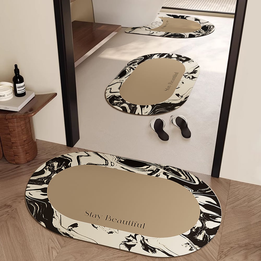 Questions and Answers for 3PCS Modern Black & White Diatom Mud Non-slip Bathroom Mat Abstract Bath Rug Set