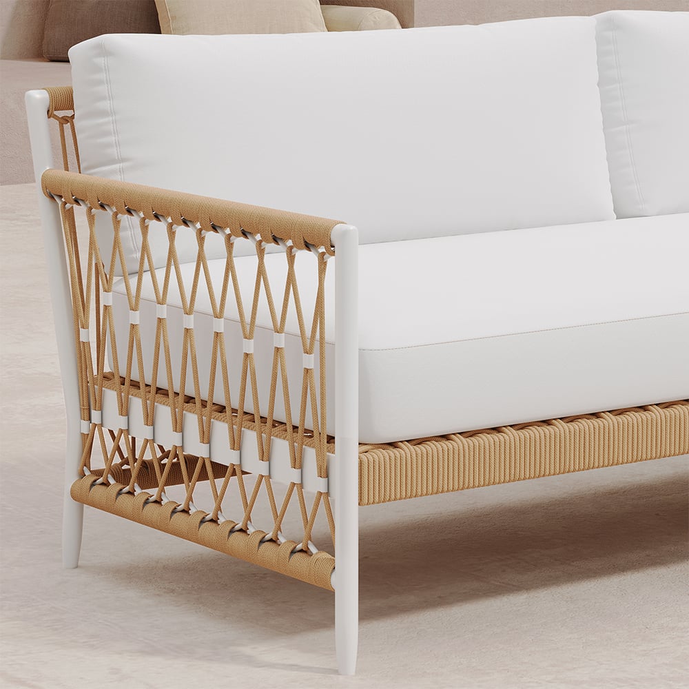 Avis Clients sur Canapé d'extérieur Roppipe en corde tissée, canapé 3 places avec coussin en polyester blanc