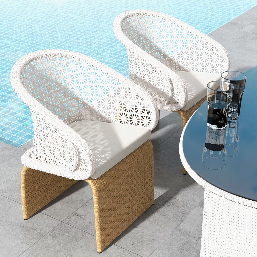 Customer Reviews for 7 Pieces Oval Glass Table Outdoor Dining Set with Rattan Armchair for 6 Person