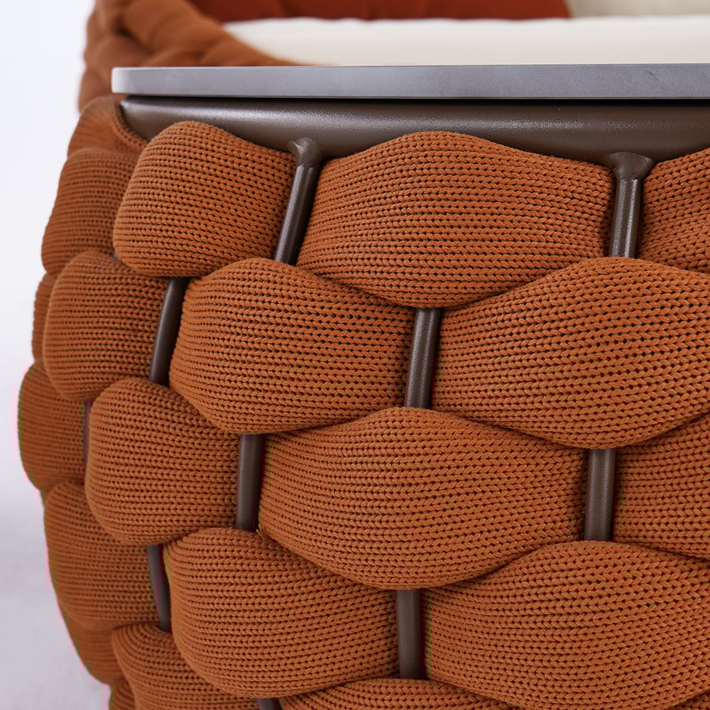 Perguntas e respostas para Conjunto de sofá externo de corda tecida Tatta para 4 pessoas com mesa de café com tampo de mármore sintético