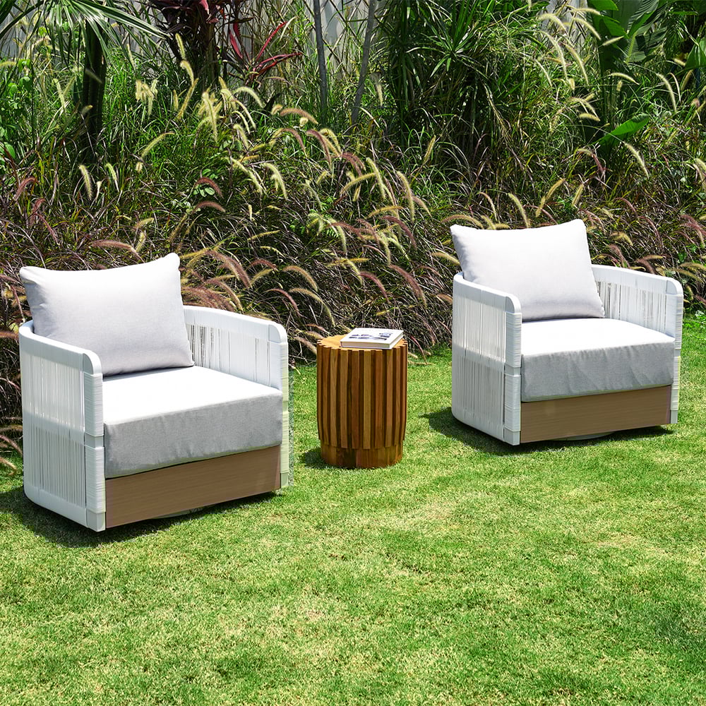 Questions and Answers for Outdoor White&Gray Handwoven PE Swivel Chair