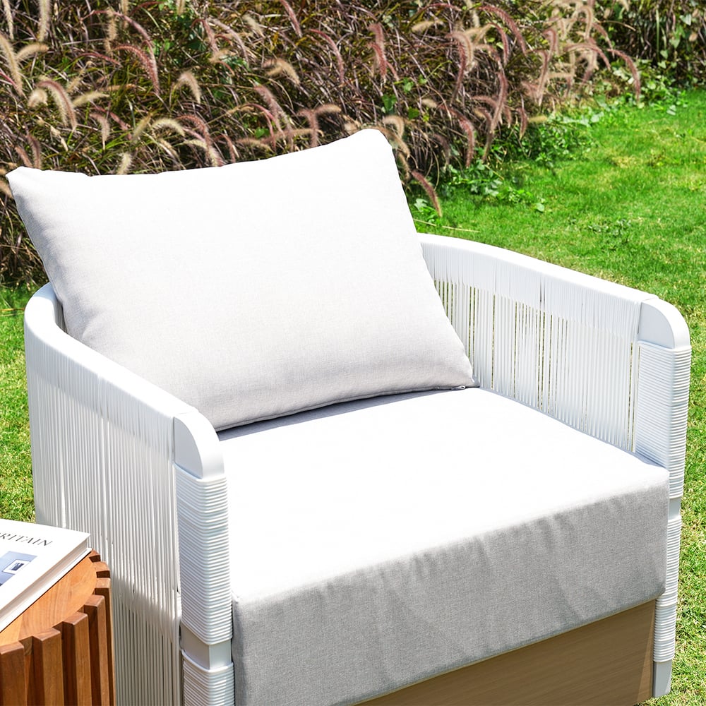 Avis Clients sur Fauteuil pivotant d'extérieur en corde tissée blanche, canapé, fauteuil de patio côtier rotatif à 360 degrés