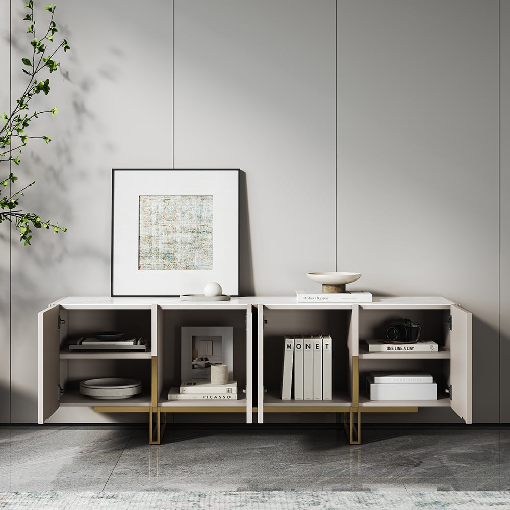 Otázky a odpovědi pro Televizní skříňka Grovyn se slinutou kamennou deskou 150 cm v šedé barvě