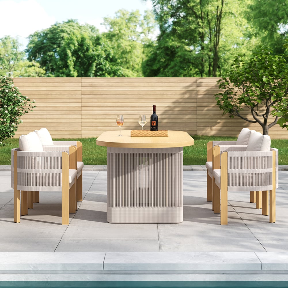 Questions and Answers for 7 Pieces Aluminum Outdoor Dining Set with Extendable Top Table Woven Armchair for 6