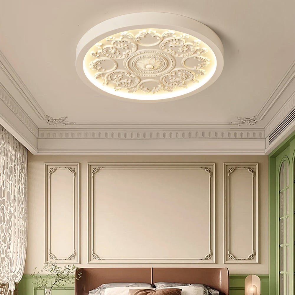 Questions and Answers for French Elegant White Resin 3D Carved LED Flush Ceiling light