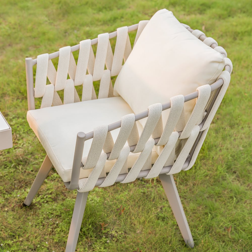 Avis Clients sur Ensemble de salle à manger de jardin extensible résistant aux intempéries pour 6 personnes, blanc, en aluminium et rotin