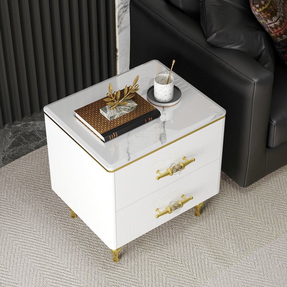 Questions and Answers for Chift Small Marble Top End Table Modern White Side Table with 2 Drawers Nightstand