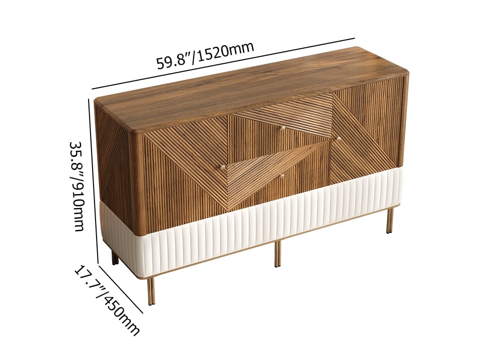 Wovent 60" Mid-Century Modern Walnut Sideboard Wood Kitchen Buffet with Storage weights dimensions image