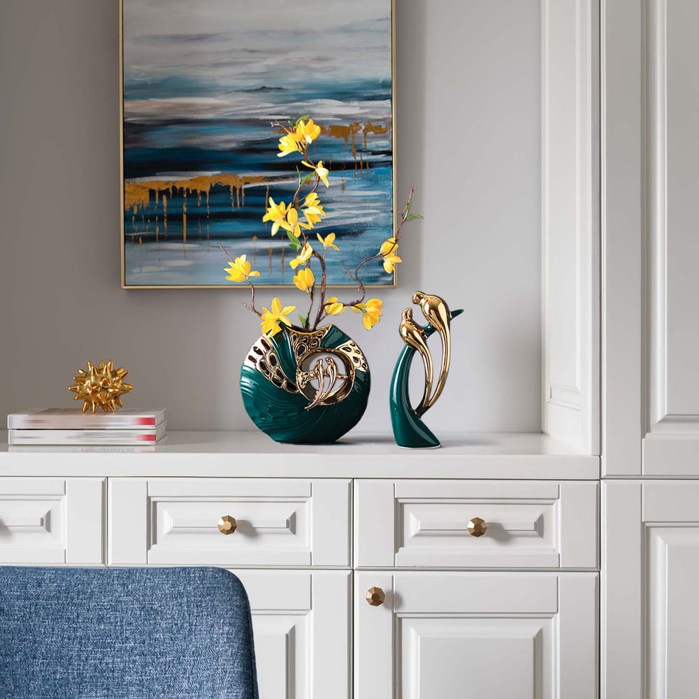 Questions and Answers for 2PCS Modern Yellow Artificial Flower Arrangement in Green Ceramic Magpie Vase Home Decor