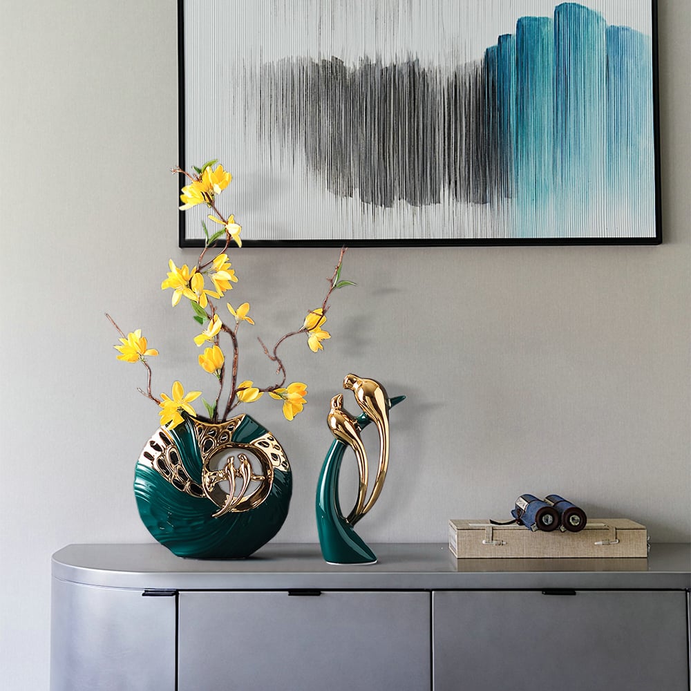 Questions and Answers for 2PCS Modern Yellow Artificial Flower Arrangement in Green Ceramic Magpie Vase Home Decor