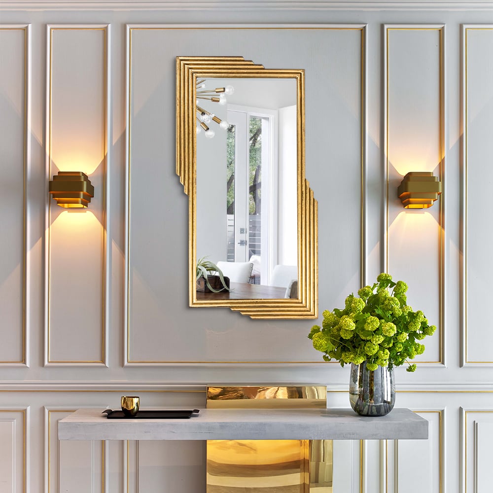 Questions and Answers for Modern Gold Metal Geometric Wall Decorative Mirror Entrance Rectangular Dressing Mirror