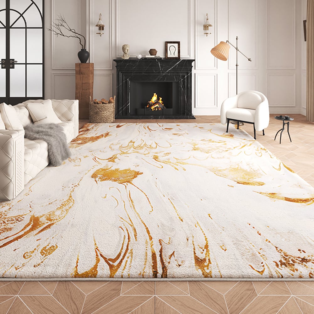 Vragen en antwoorden voor Gradient Gold Abstract tapijt voor de woonkamer, machinewasbaar, antislip, waterdicht vloerkleed