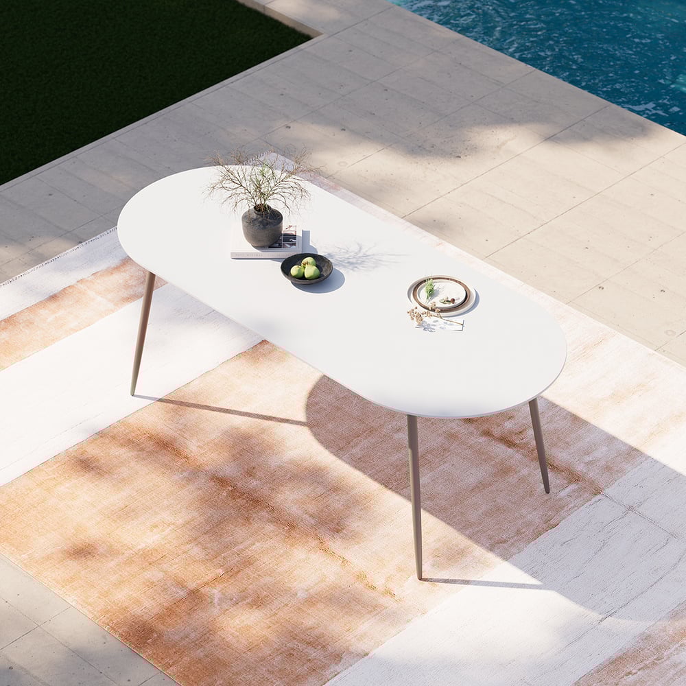 Questions and Answers for 6 - Person Oval Faux Marble Top & Aluminium Outdoor Patio Dinning Table in White & Grey