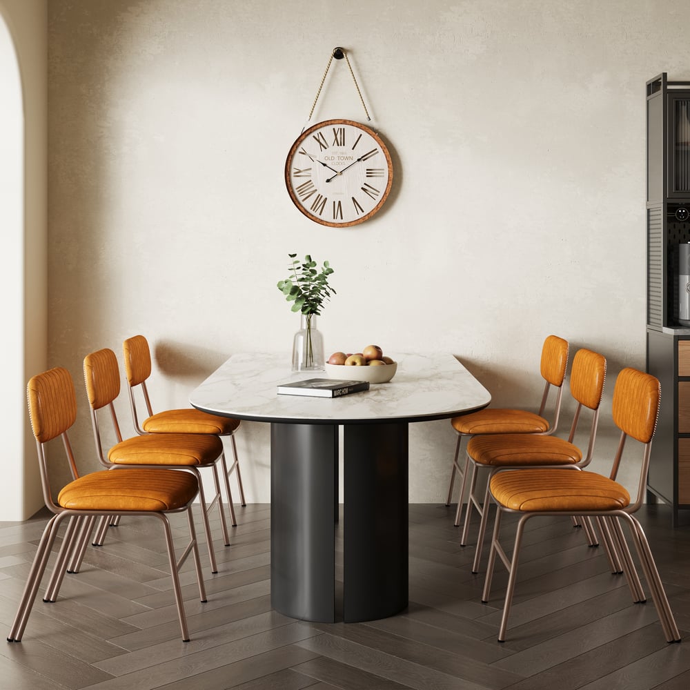 Avis Clients sur Ensemble de 2 chaises de salle à manger brunes modernes de 4 pièces avec revêtement en similicuir et structure en métal