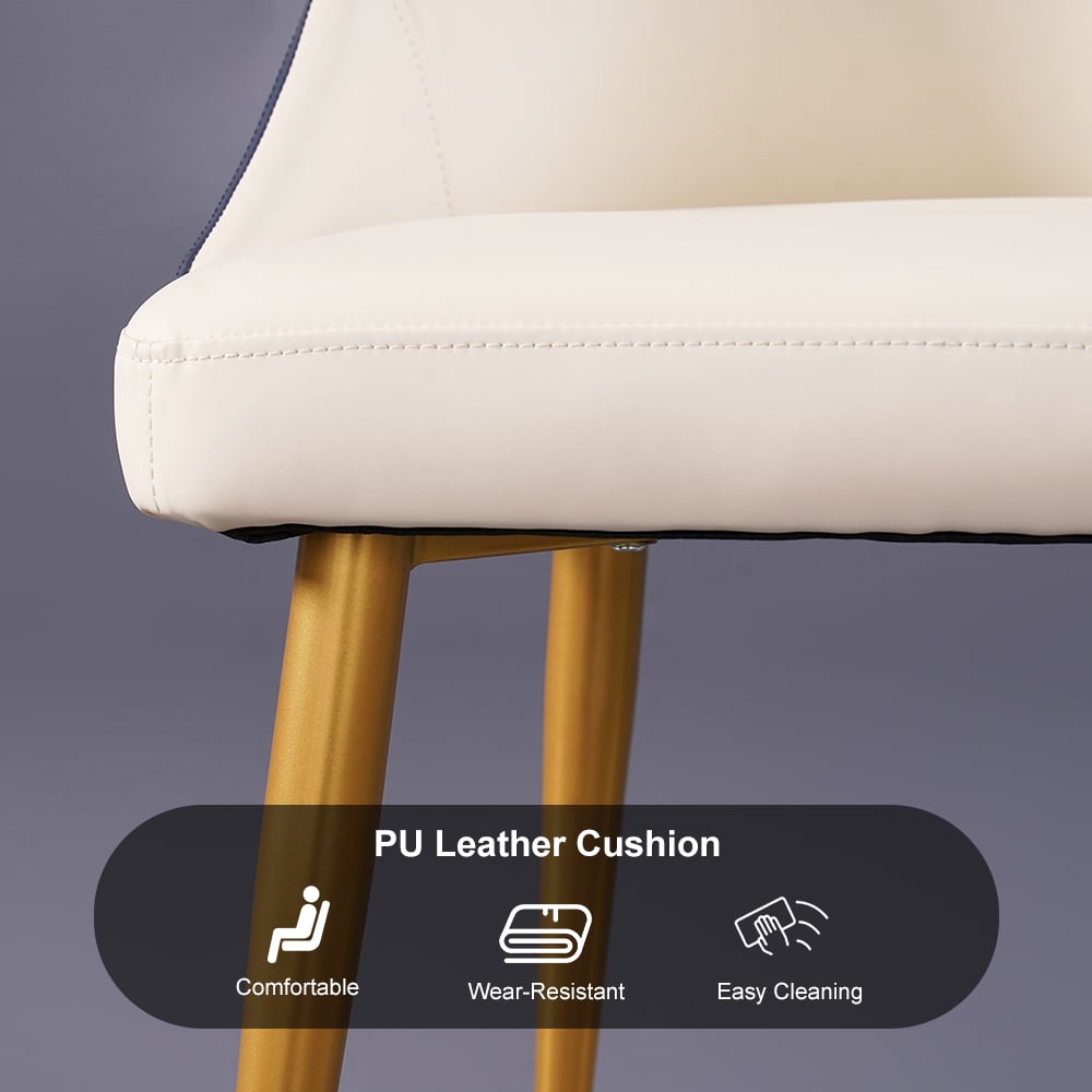 Questions and Answers for PU Leather Upholstered Set of 2 Dining Room Chair Table Chair Gold Leg