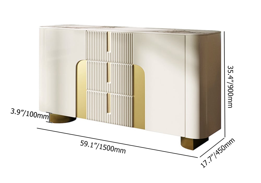 Artus Modern White 59"W Sintered Stone Sideboard 3 Drawers Kitchen Buffet Table weights dimensions image