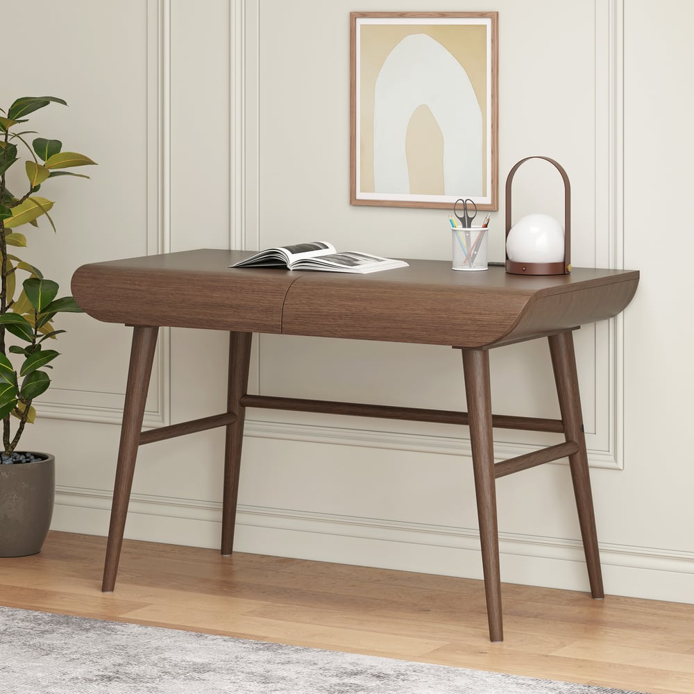 Customer Reviews for 47.2" Modern Rubber Wood Writing Desk Home Office Desk with Power Stip & 2 Drawers
