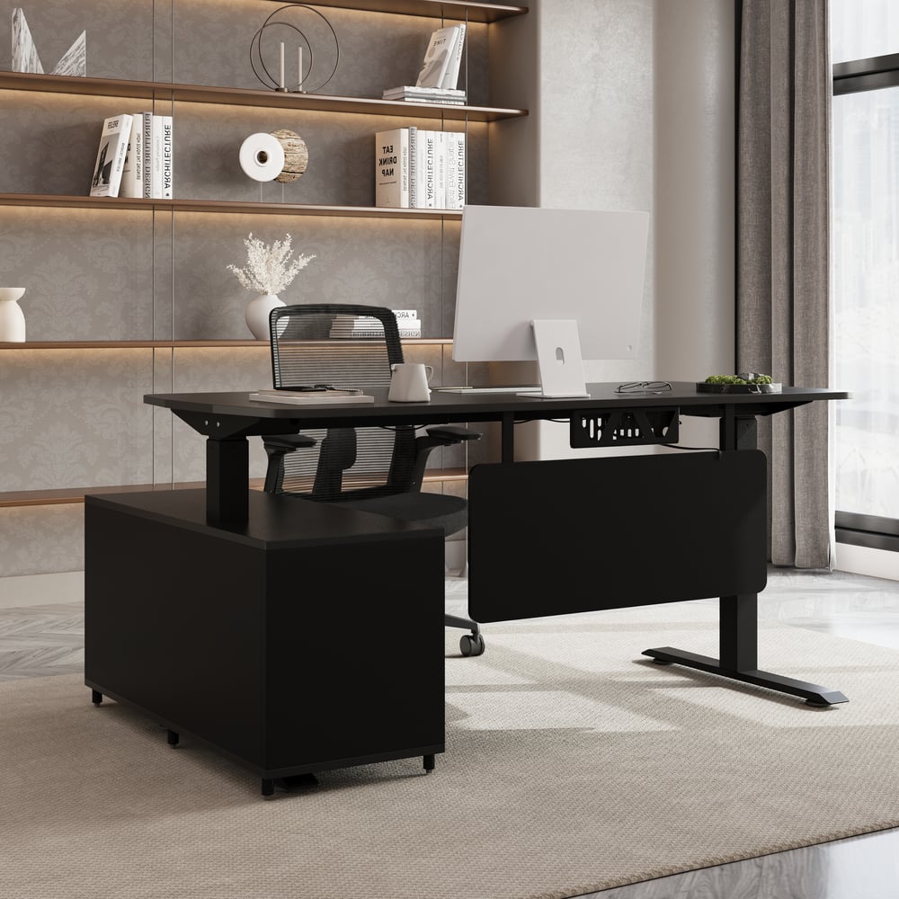 Questions and Answers for Modern Black L Shaped Adjustable Electric Standing Executive Desk Right Hand (63" )