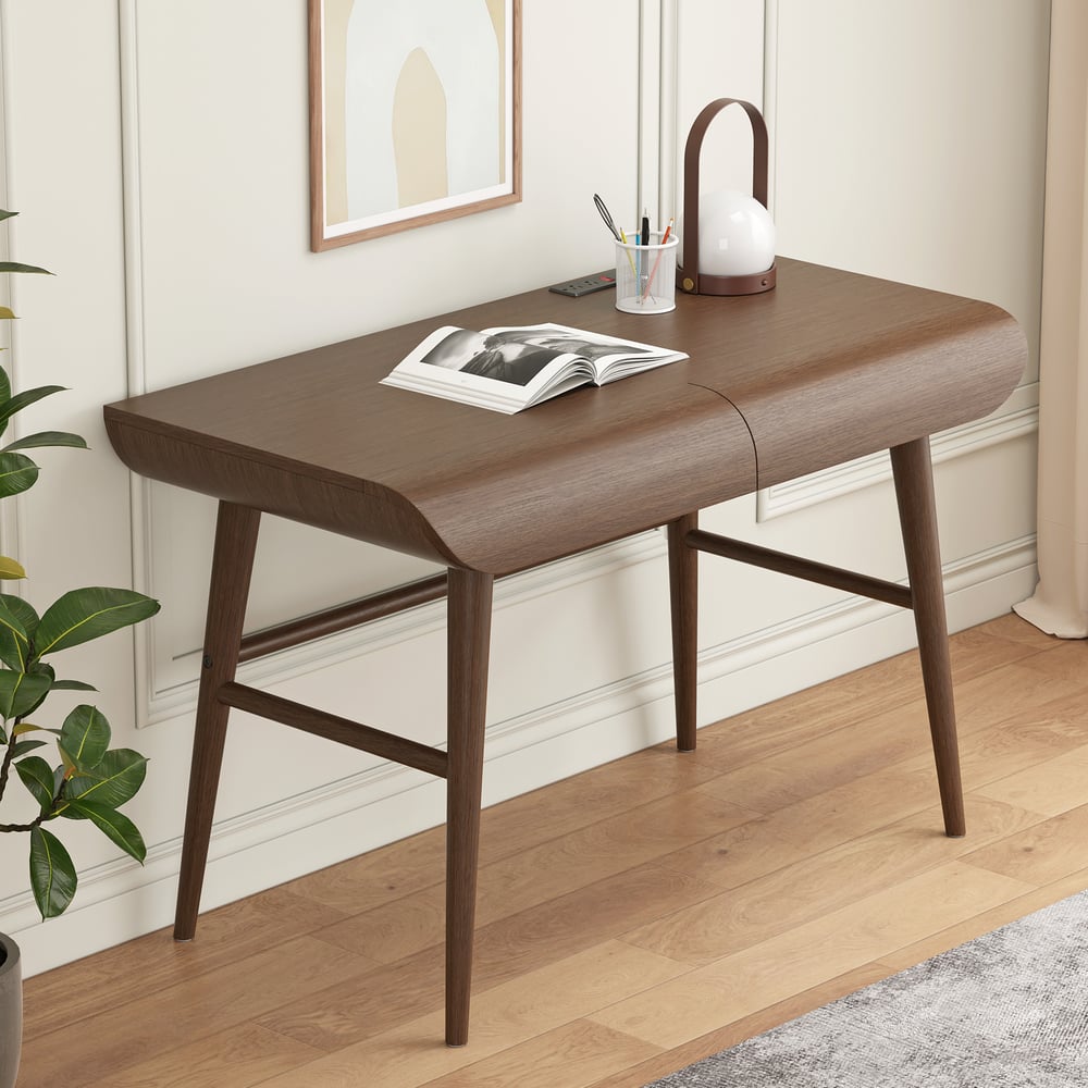 Customer Reviews for 47.2" Modern Rubber Wood Writing Desk Home Office Desk with Power Stip & 2 Drawers
