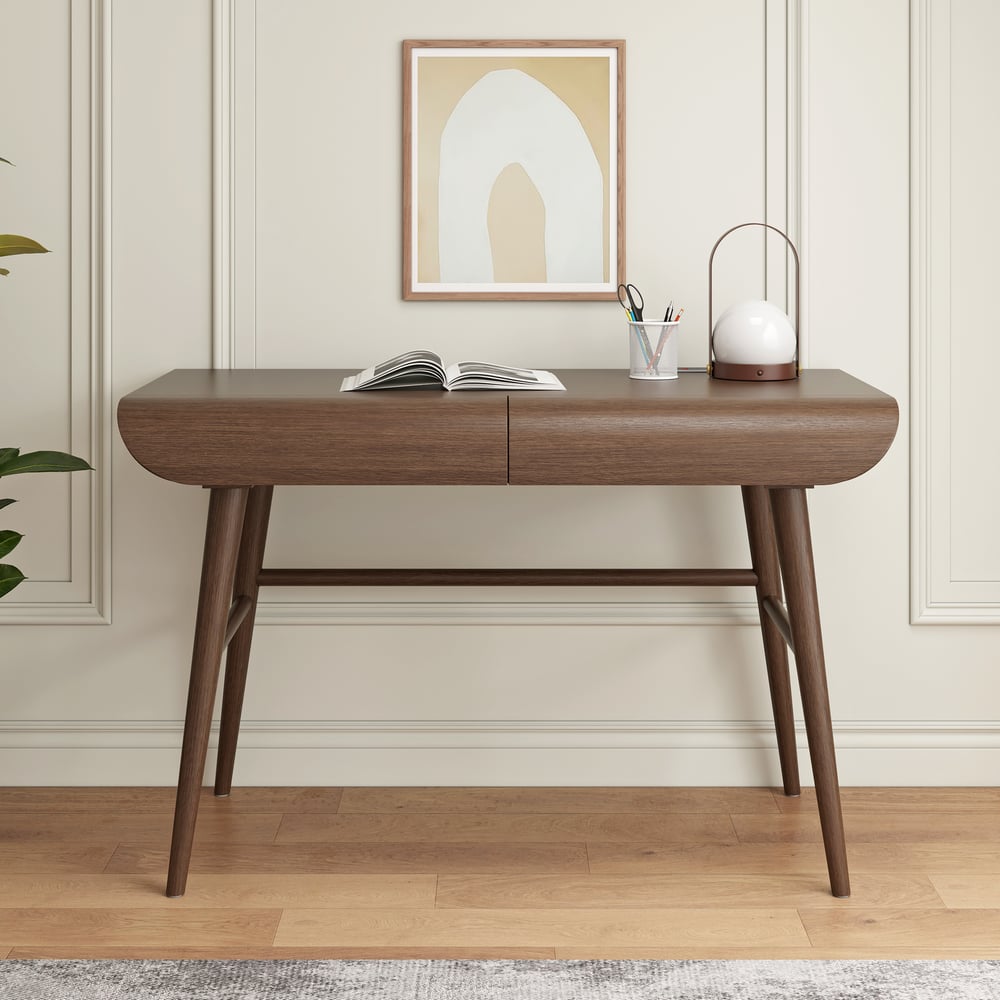 Customer Reviews for 47.2" Modern Rubber Wood Writing Desk Home Office Desk with Power Stip & 2 Drawers