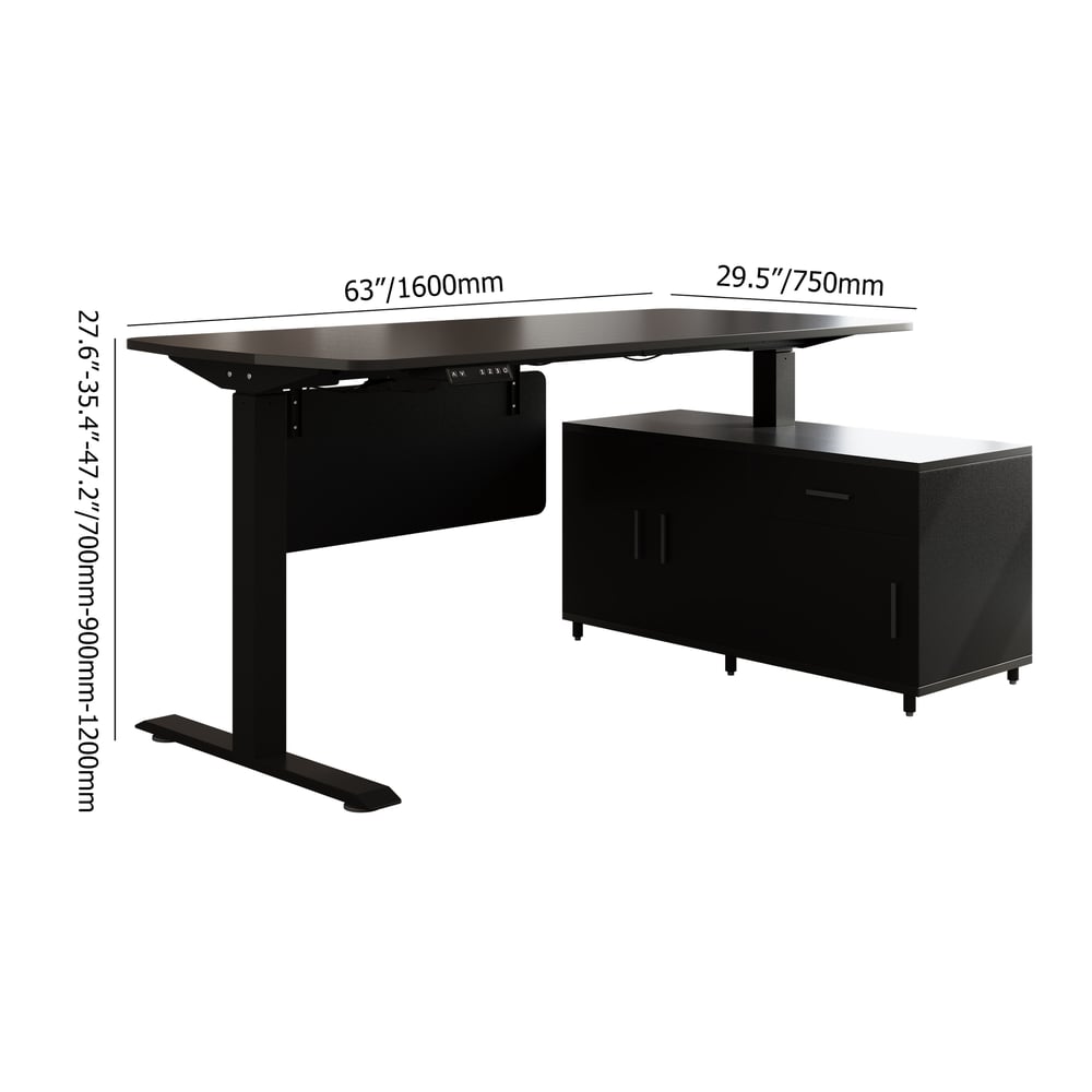 Modern Black L-Desk Adjustable Electric Standing Desk Right Hand & Office Chair Set weights dimensions image