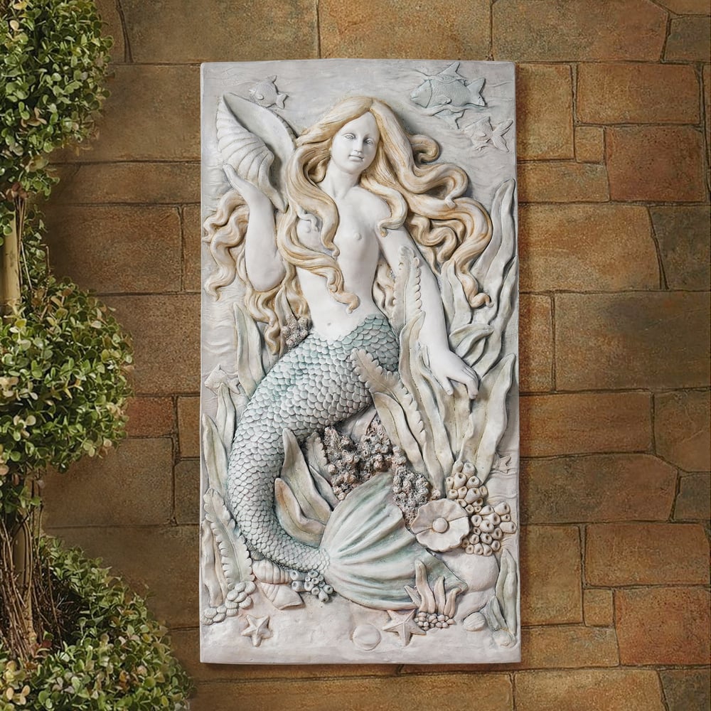 Domande e risposte per Grande scultura decorativa da parete a forma di sirena per esterni, in resina, da 73,7 cm