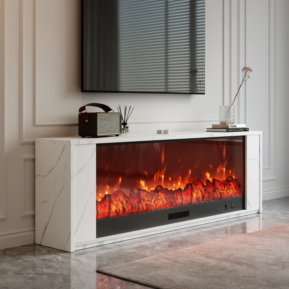 Vragen en antwoorden voor Moderne glazen elektrische tv-standaard voor open haard met afstandsbediening, instelbaar in temperatuur