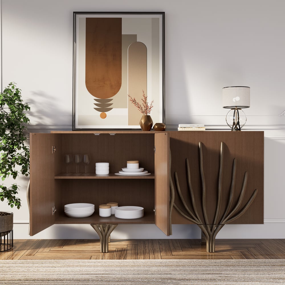 Avis Clients sur Buffet moderne du milieu du siècle 1600 mm avec 2 portes et 2 étagères