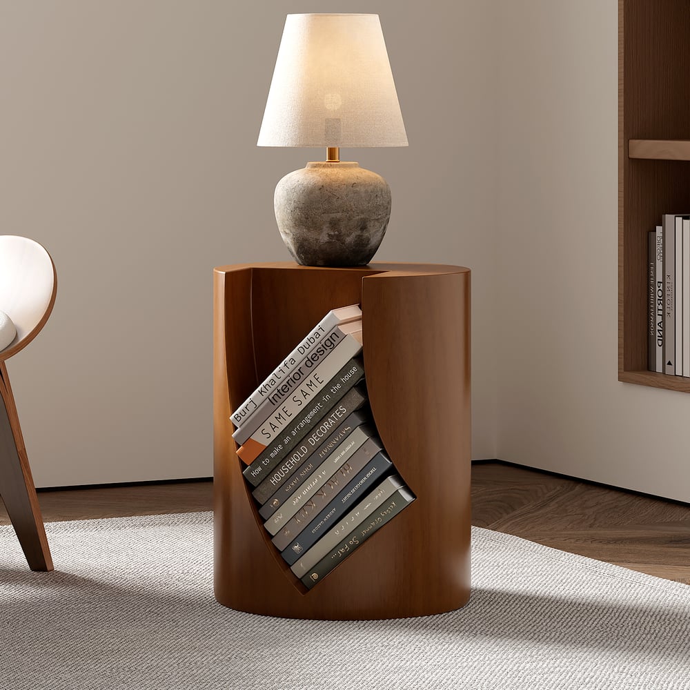 Modern Walnut Side Table with Open Storage