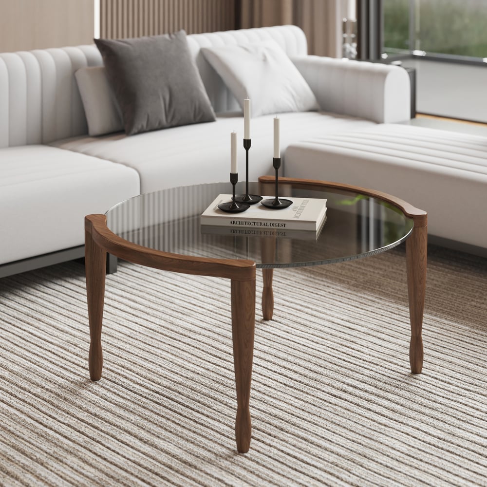 Questions et Réponses pour Table basse moderne du milieu du siècle en verre rond de 800 mm avec pieds en bois