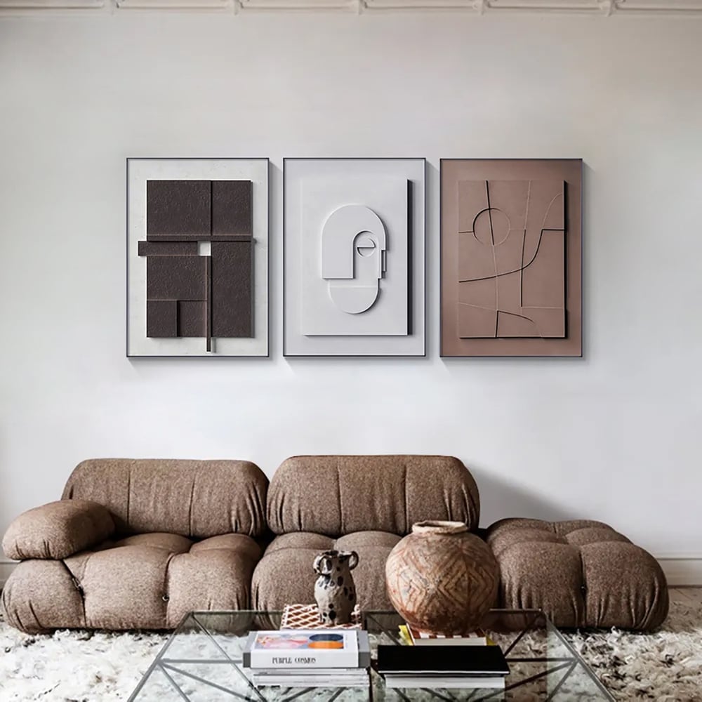 Questions and Answers for 3 Pieces Japandi Geometric Canvas Wall Art Painting Wall Decor Set with Rectangle Frame