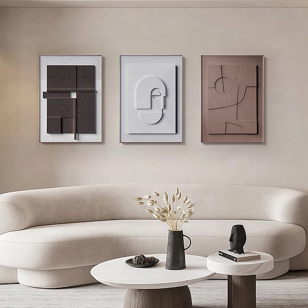 Questions and Answers for 3 Pieces Japandi Geometric Canvas Wall Art Painting Wall Decor Set with Rectangle Frame