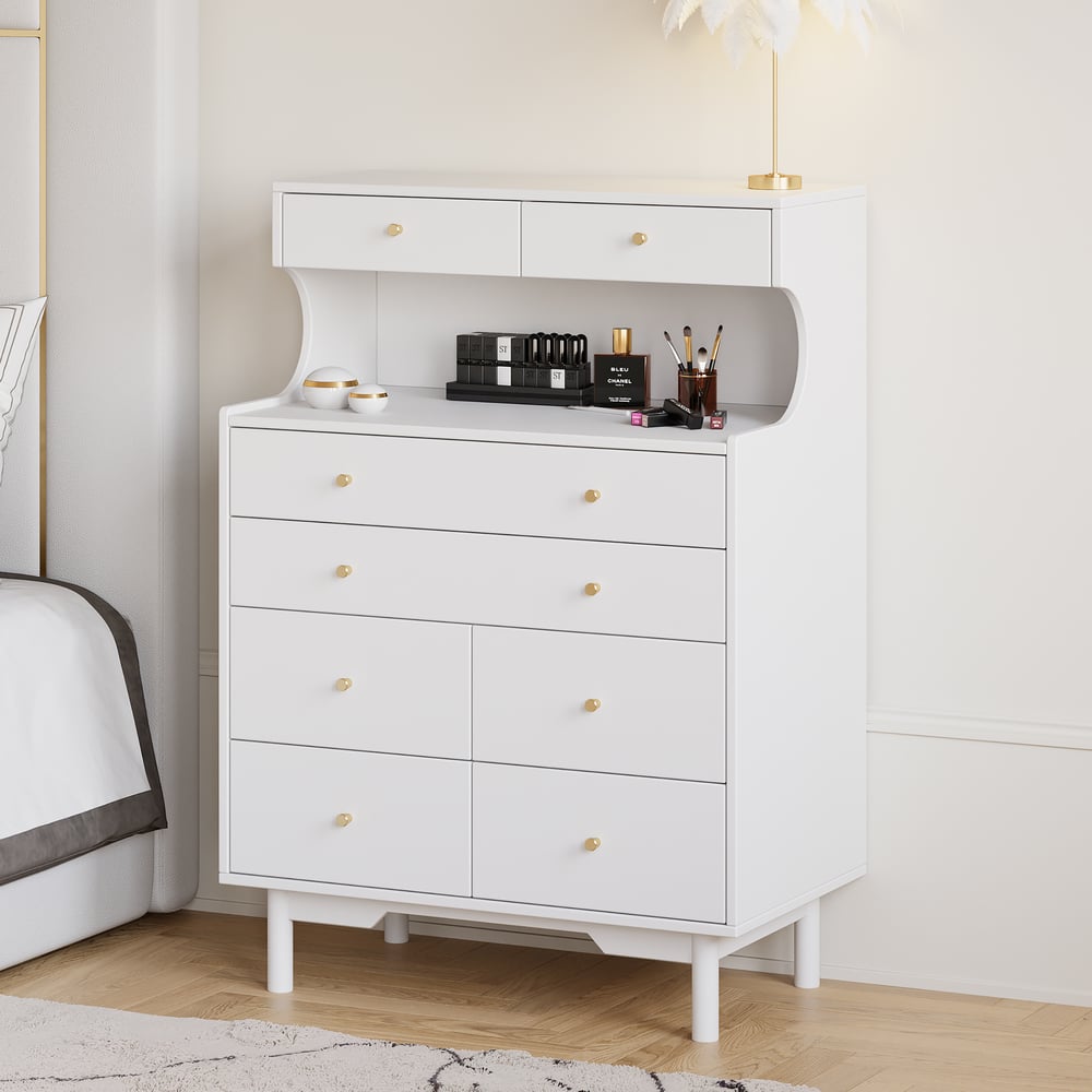 Questions and Answers for Modern White Bedroom Dresser with 8 Drawers Buffet Chest Cabinet with Storage