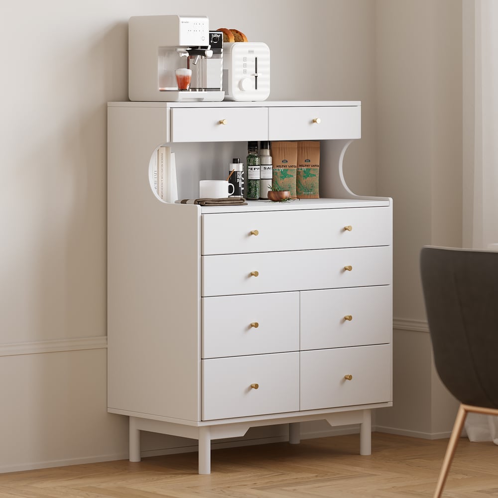 Questions and Answers for Modern White Bedroom Dresser with 8 Drawers Buffet Chest Cabinet with Storage