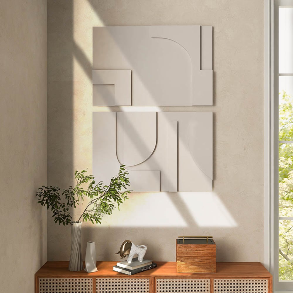 Avis Clients sur Ensemble de décoration murale abstraite Japandi, 2 pièces, pendentif blanc artistique 3D