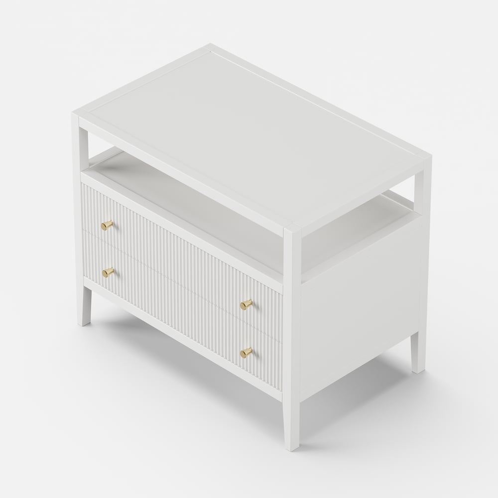 Stria White Fluted 6-Drawer Dresser & 2 Wide Nightstands Set Stria White Fluted 6-Drawer Dresser & 2 Wide Nightstands Set window image