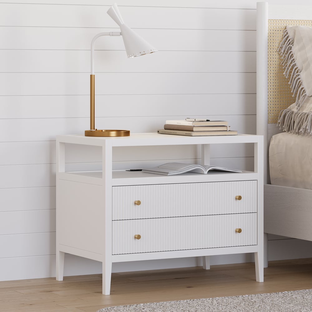 Stria White Fluted 6-Drawer Dresser & 2 Wide Nightstands Set Stria White Fluted 6-Drawer Dresser & 2 Wide Nightstands Set window image