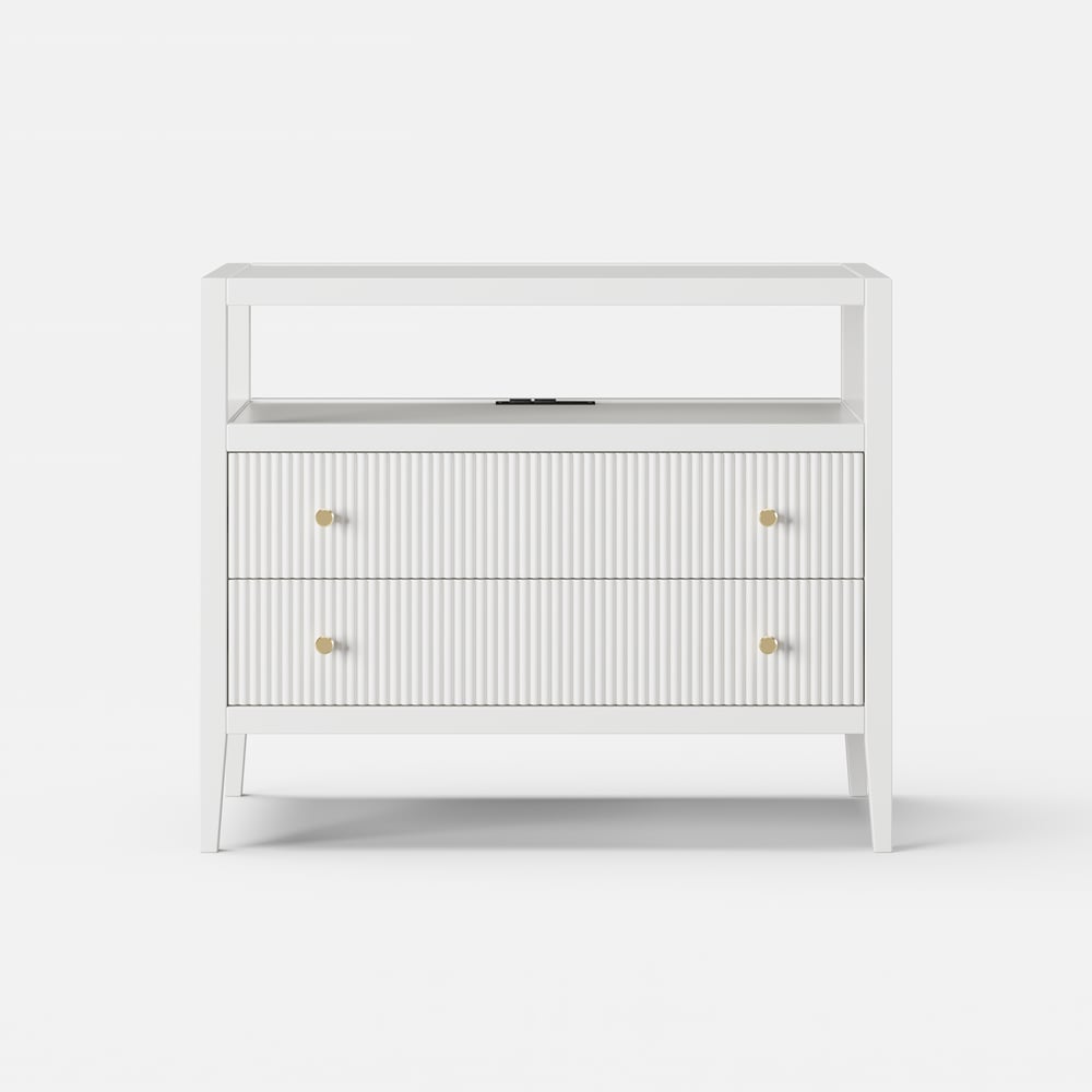 Stria White Fluted 6-Drawer Dresser & 2 Wide Nightstands Set Stria White Fluted 6-Drawer Dresser & 2 Wide Nightstands Set window image