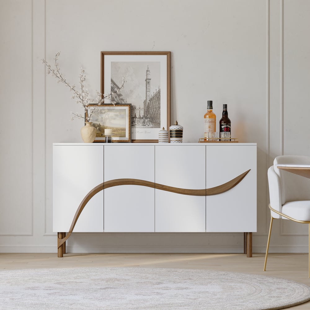 Questions and Answers for 63'' White & Walnut Contemporary Sideboard Cabinet 4-Door