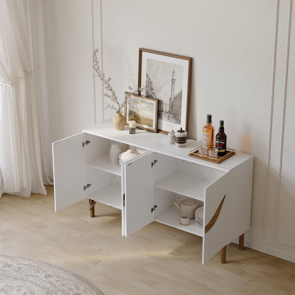 Questions and Answers for 63'' White & Walnut Contemporary Sideboard Cabinet 4-Door